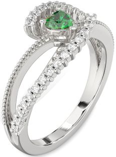 Diamond Emerald White Gold Heart Promise Ring