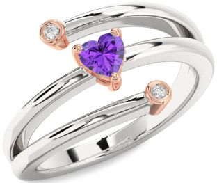 Diamond Amethyst Platinum & Rose Gold Heart Promise Ring