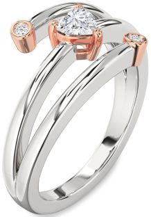 Diamond Silver & 10K Rose Gold Heart Promise Ring
