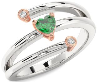 Diamond Emerald White Rose Gold Heart Promise Ring