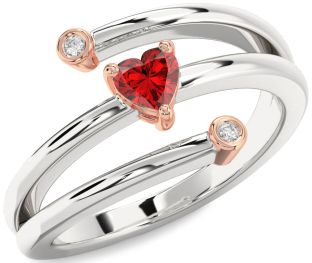 Diamond Ruby Platinum & Rose Gold Heart Promise Ring