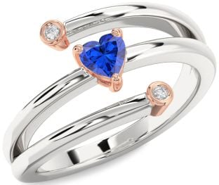Diamond Blue Sapphire Platinum & Rose Gold Heart Promise Ring
