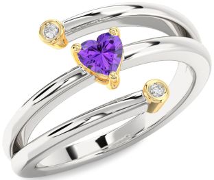 Diamond Amethyst Platinum & Yellow Gold Heart Promise Ring