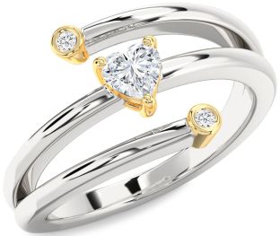 Diamond White Yellow Gold Heart Promise Ring