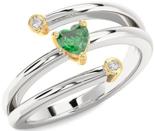 Diamond Emerald Silver & 10K gold Heart Promise Ring