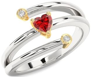 Diamond Ruby Platinum & Yellow Gold Heart Promise Ring