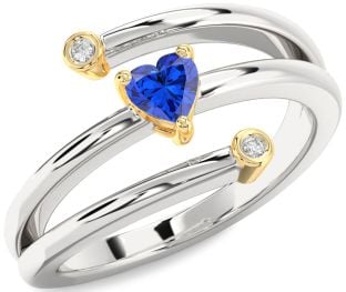 Diamond Blue Sapphire Platinum & Yellow Gold Heart Promise Ring