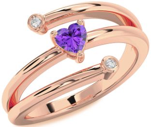 Diamond Amethyst Rose Gold Heart Promise Ring