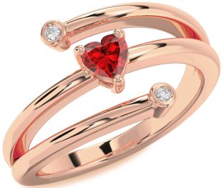Diamond Ruby Rose Gold Heart Promise Ring