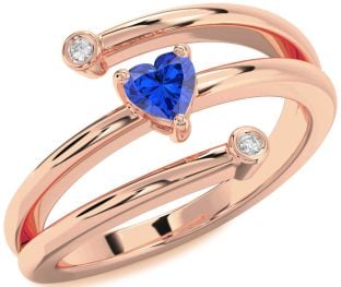 Diamond Blue Sapphire Rose Gold Heart Promise Ring