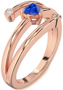 Diamond Blue Sapphire Rose Gold Heart Promise Ring