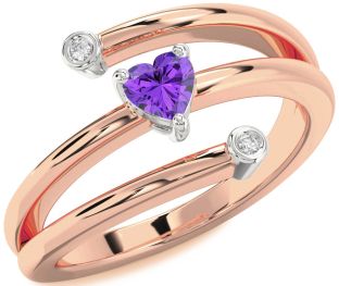 Diamond Amethyst Platinum & Rose Gold Heart Promise Ring