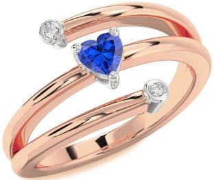 Diamond Blue Sapphire White Rose Gold Heart Promise Ring