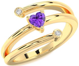 Diamond Amethyst Gold Heart Promise Ring