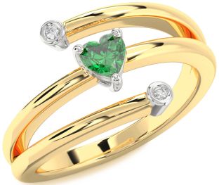 Diamond Emerald Platinum & Yellow Gold Heart Promise Ring
