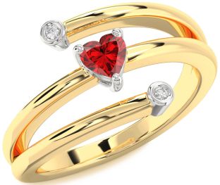 Diamond Ruby Gold Silver Heart Promise Ring