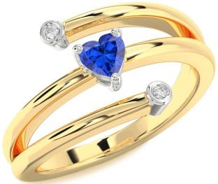 Diamond Blue Sapphire Gold Silver Heart Promise Ring