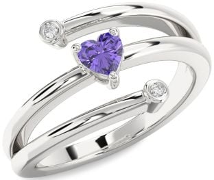 Diamond Amethyst Platinum Heart Promise Ring