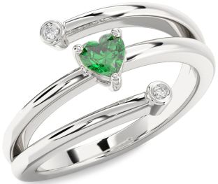 Diamond Emerald White Gold Heart Promise Ring
