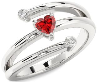 Diamond Ruby Silver Heart Promise Ring