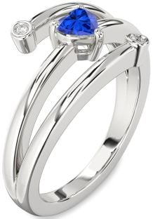 Diamond Blue Sapphire Platinum Heart Promise Ring