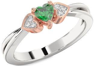 Diamond Emerald White Rose Gold Heart Promise Ring