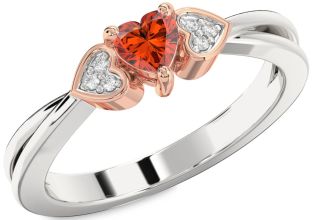 Diamond Amethyst Platinum & Rose Gold Heart Promise Ring