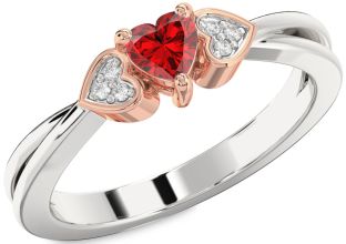 Diamond Ruby White Rose Gold Heart Promise Ring