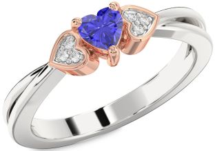 Diamond Amethyst Platinum & Rose Gold Heart Promise Ring