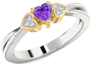 Diamond Amethyst Platinum & Yellow Gold Heart Promise Ring