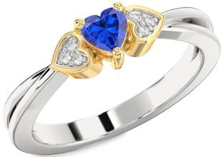 Diamond Blue Sapphire Silver & 10K gold Heart Promise Ring