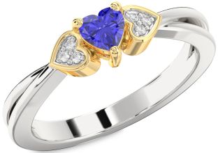 Diamond Amethyst Platinum & Yellow Gold Heart Promise Ring