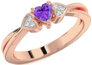 Diamond Amethyst Rose Gold Heart Promise Ring