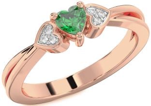 Diamond Emerald Rose Gold Heart Promise Ring