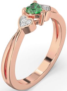 Diamond Emerald Rose Gold Heart Promise Ring