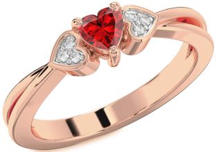 Diamond Ruby Rose Gold Heart Promise Ring