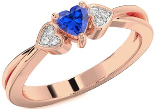 Diamond Blue Sapphire Rose Gold Heart Promise Ring
