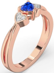 Diamond Blue Sapphire Rose Gold Heart Promise Ring