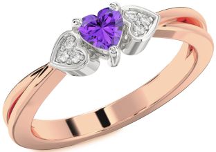 Diamond Amethyst Platinum & Rose Gold Heart Promise Ring