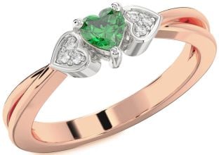 Diamond Emerald White Rose Gold Heart Promise Ring
