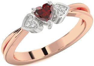 Diamond Amethyst Platinum & Rose Gold Heart Promise Ring