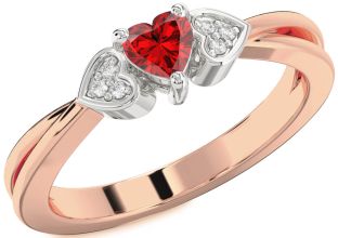Diamond Ruby White Rose Gold Heart Promise Ring