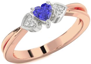 Diamond Amethyst Platinum & Rose Gold Heart Promise Ring
