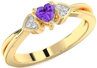 Diamond Amethyst Gold Heart Promise Ring