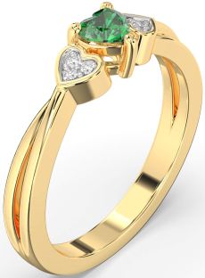 Diamond Emerald Gold Heart Promise Ring