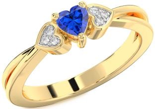 Diamond Blue Sapphire Gold Heart Promise Ring