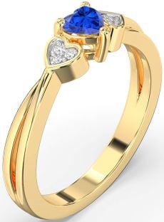 Diamond Blue Sapphire Gold Heart Promise Ring