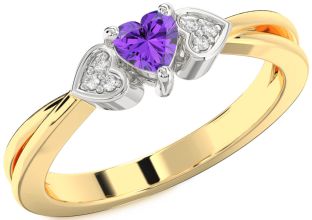 Diamond Amethyst Platinum & Yellow Gold Heart Promise Ring