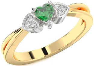 Diamond Emerald Platinum & Yellow Gold Heart Promise Ring