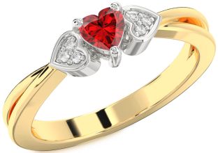 Diamond Ruby Gold Silver Heart Promise Ring